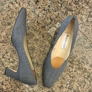Vtg Women's Etienne Aigner Made in Spain Gray Crosshatch Fabric Pumps